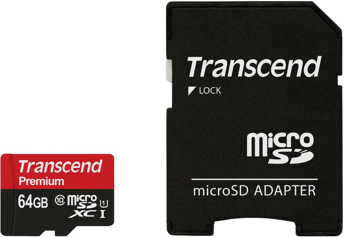 Transcend Premium UHS-I Micro SD kaart 64GB + adapter (300x)