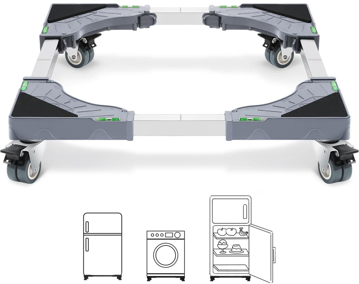 Store_8 - Wasmachine voet - Trolley met wielen - Verstelbaar van 40-62cm - Geschikt voor wasmachine en droger - Hoogte 11cm - Sterk en stabiel