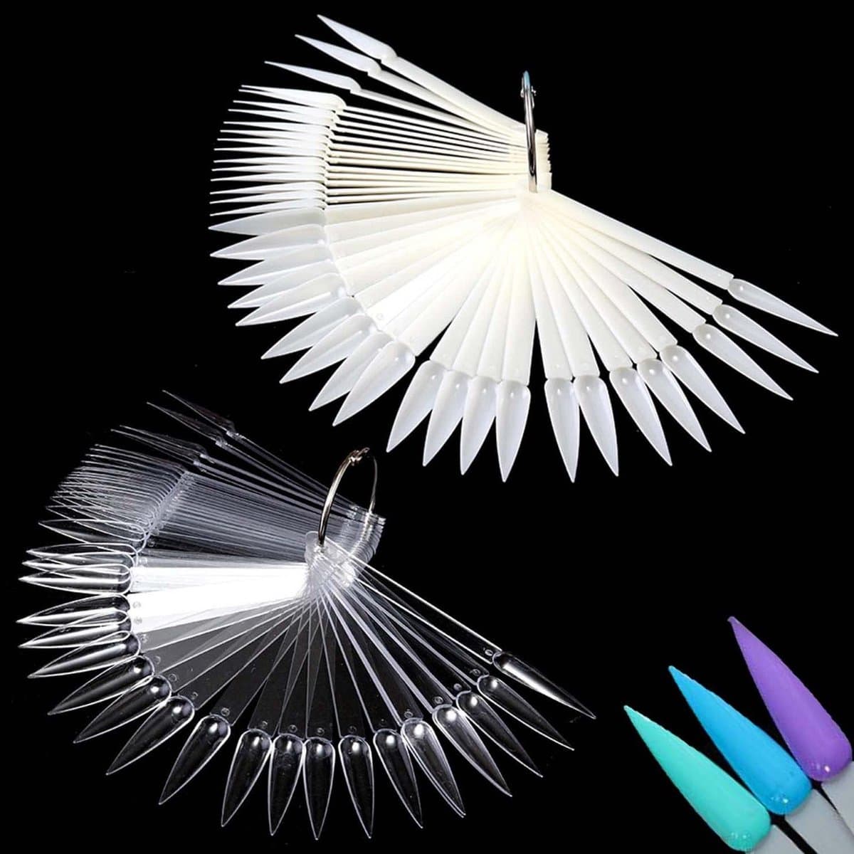 Nagelstalen Set - Kleur Displays - Nageldesigns Tonen - Met Metalen Ring - 100 Stuks - Transparant Natuurlijk