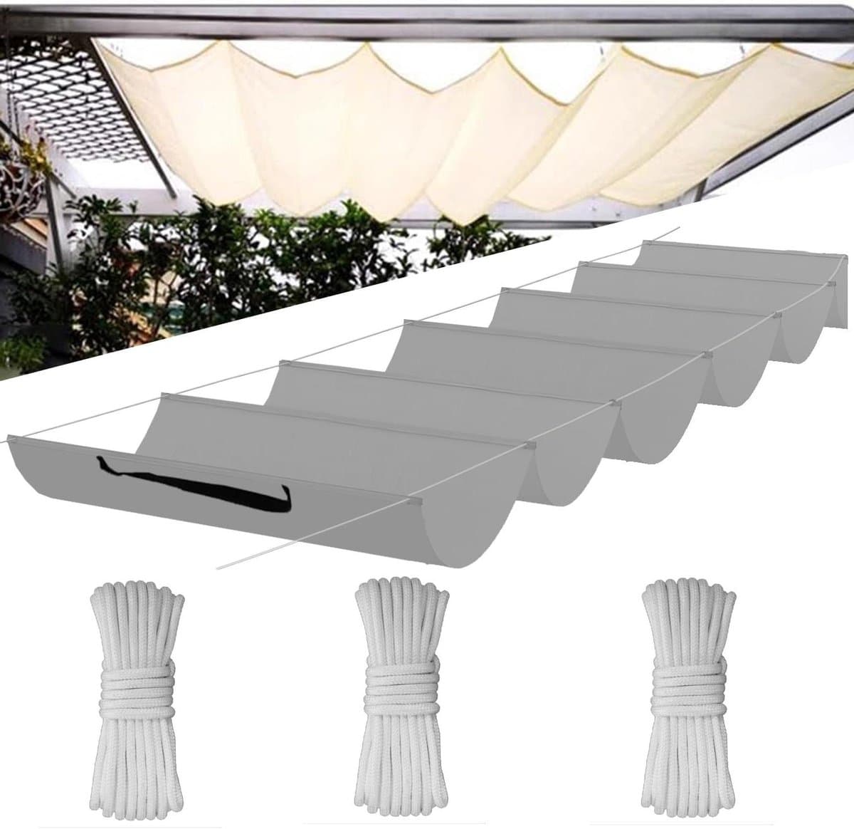 Zonnezeil Golvend - Luifel Schaduw - Buiten Ontspannen - Intrekbaar Ontwerp - 300x600cm - Lichtgrijs