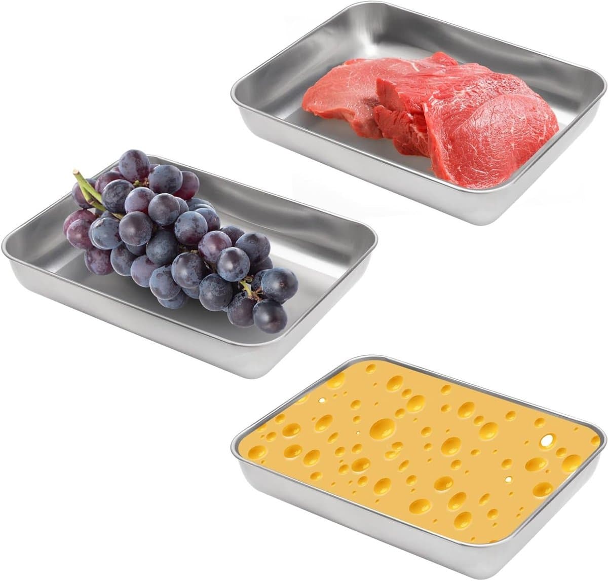 Set van 3 Breading Schalen 23 x 20 x 5 cm voor Koelkast en Oven, Ideaal voor Vlees, Vis en Taart