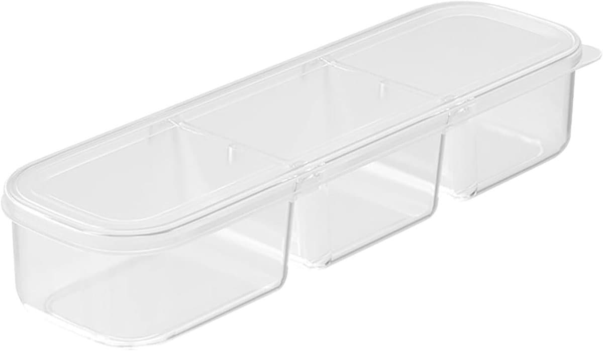 Koelkast Opbergdozen - Voedsel Bakjes - Voedsel Organiseren - Met Deksel - 3 Rasters - Transparant