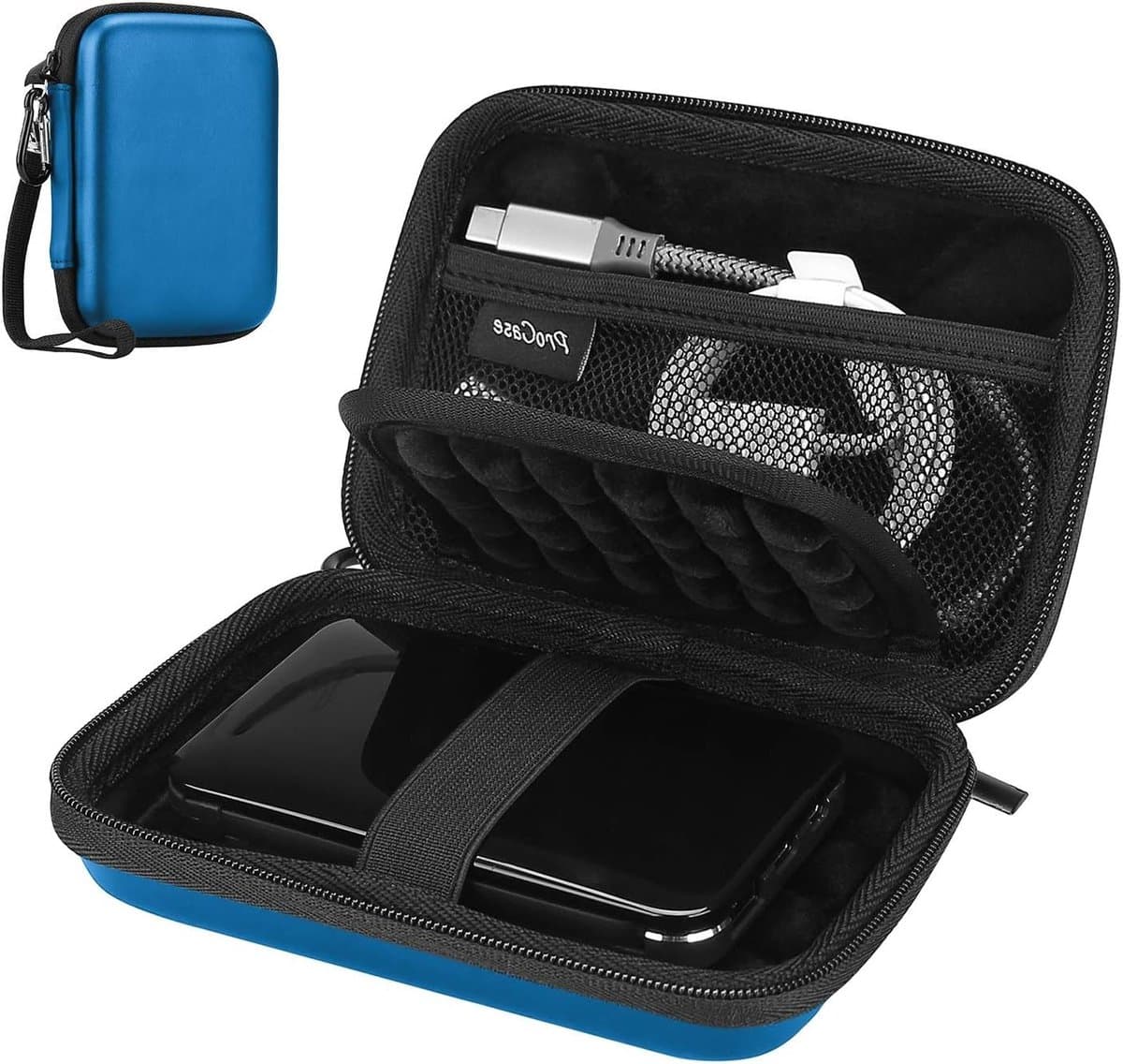 Beschermende 2.5 Inch Externe Hard Drive Case voor SSD en HDD - Schokbestendig en Draagbaar met Kaartslots en Accessoires in Marineblauw