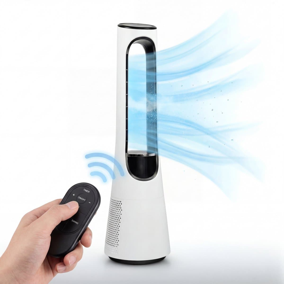 Bladloze Torenventilator - Aircooler met 20 Snelheidsniveaus - Tower Fan LED verlichting - Luchtkoeler 3 Standen - Bladloze Ventilator met Afstandsbediening - Bladeless Ventilator Staand - Geruisloos Ventilatoren - Vloerventilator - Wit - Silvergear
