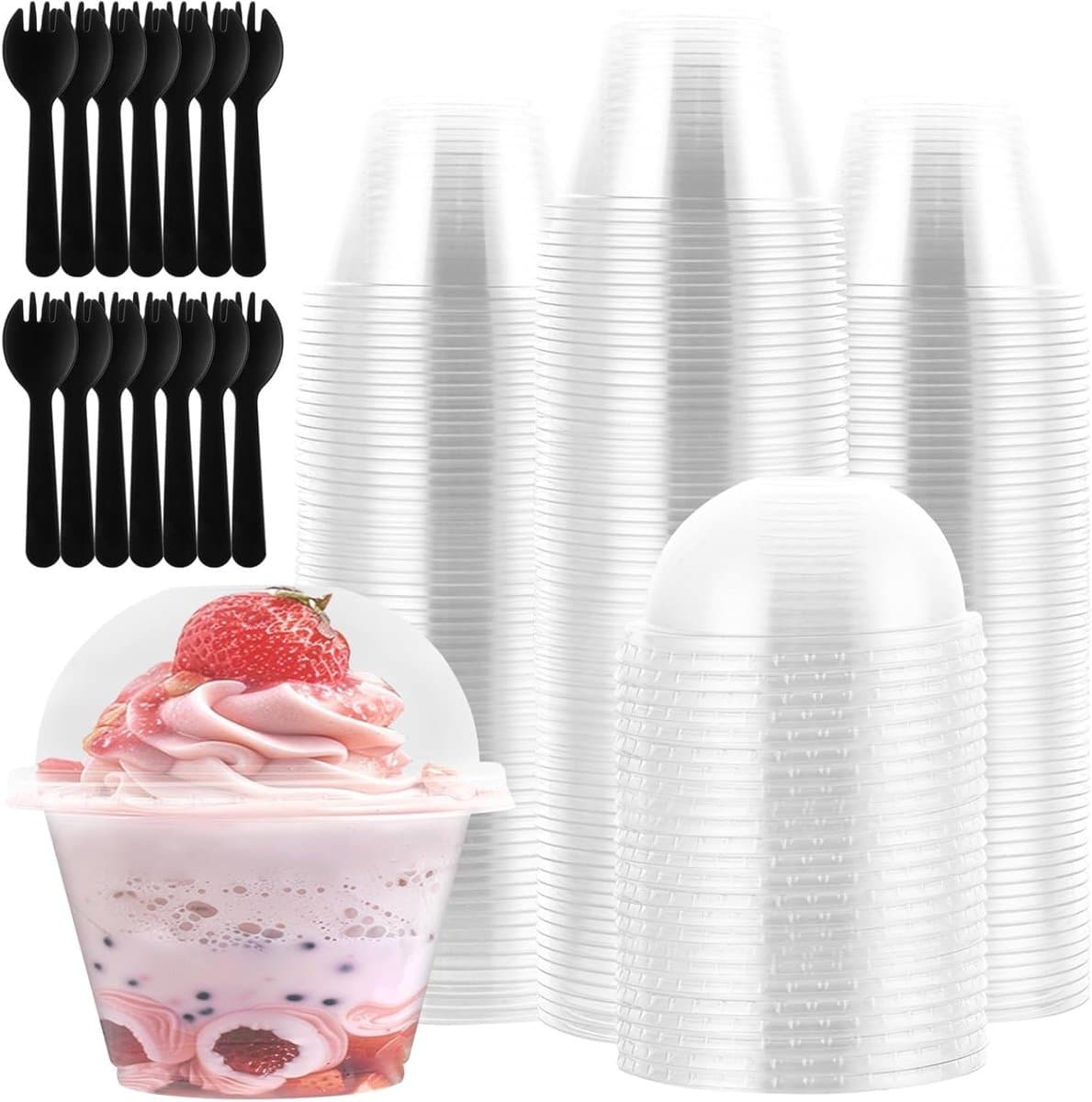 Set van 100 Herbruikbare Dessertbekers met Deksel - 180ml Plastic Glazen voor Mousse, Pudding en IJs voor Feesten en Bruiloften