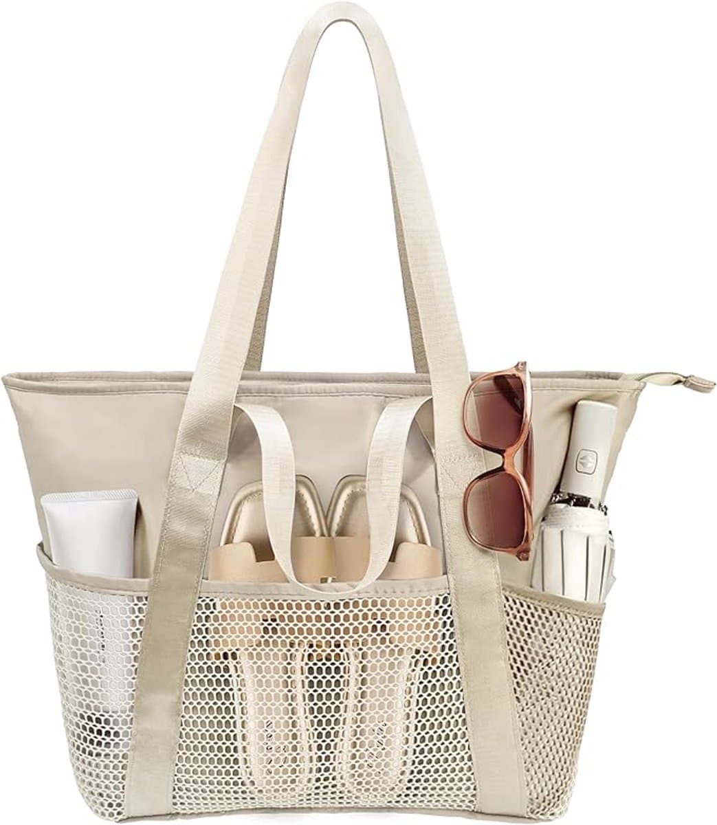 Strandtas, XXL, familie met ritssluiting, grote waterdichte opvouwbare strandtas, mesh, strandtas, shopper voor strand, reizen, vakantie
