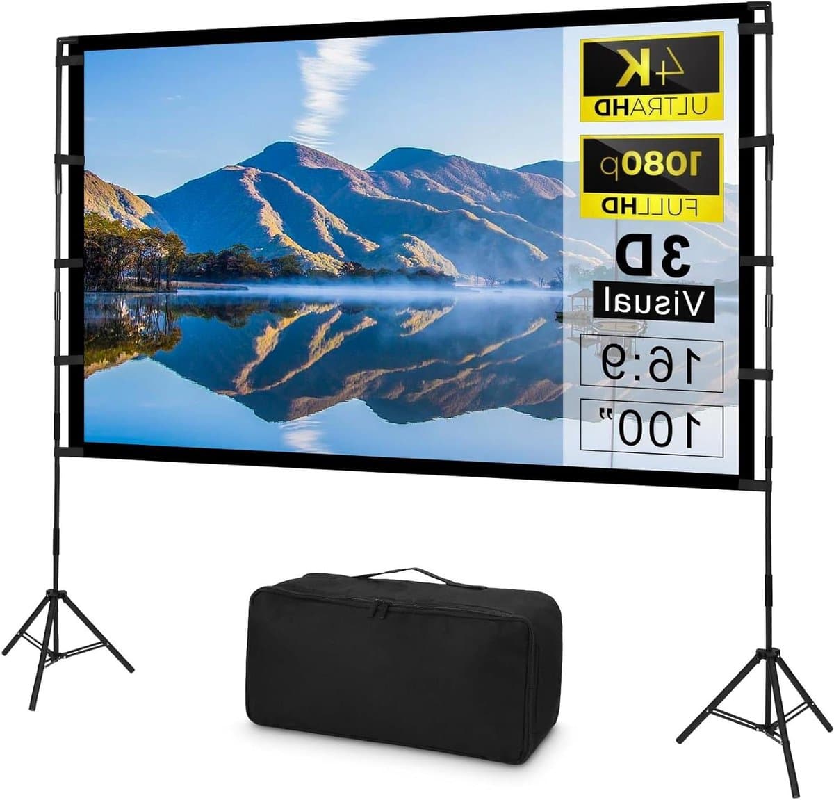 Projectiescherm met Statief - Draagbaar Bioscoopscherm - Buitenfilm Avonden - Kreukvrij Polyester - 100 Inch 16:9 - Wit