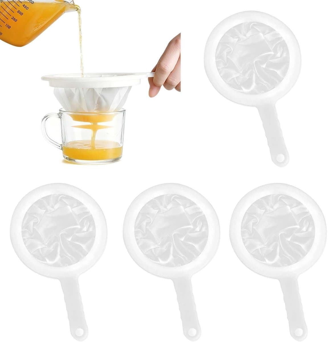 Dailygoods- Keukenfilter Set van 4 - Fijnmazig 100/200/300/400 Mesh - Hittebestendig - Herbruikbaar - Handgreep voor Ophangen - Ideaal voor Sojamelk/Sappen/Koffie/Wijn - Zeef