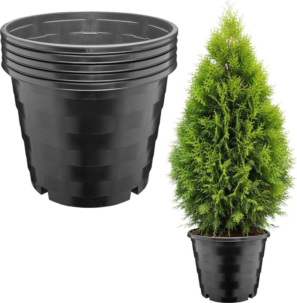 Garronda Set van 5 vierkante kunststof bloempotten met drainagegaten (Zwart, Ø39 x 31 cm – 25 L) GD-KW-RSC