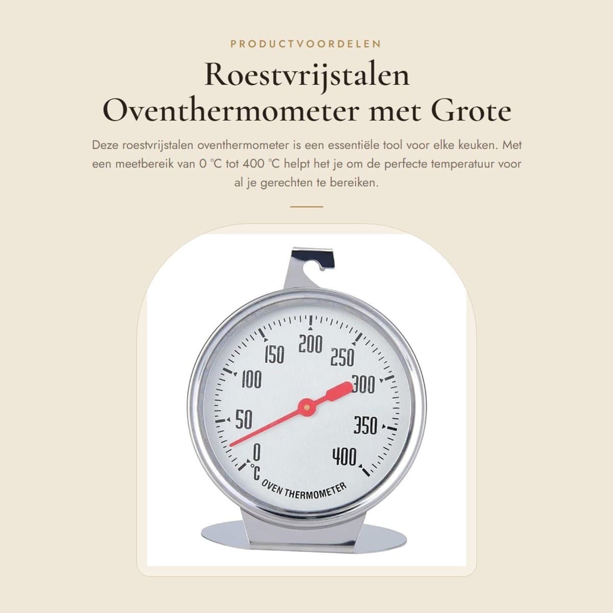 Dailygoods - Roestvrijstalen Oventhermometer met Grote Wijzerplaat tot 400 °C
