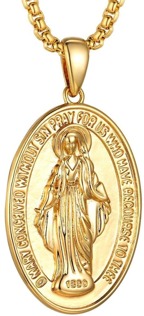 Dailygoods- Medaille Wonderbaarlijk - Ketting met Filigraan Rand - Religieuze Sieraden - Hypoallergeen - Goudkleurig - Perfect Cadeau - Sieraad
