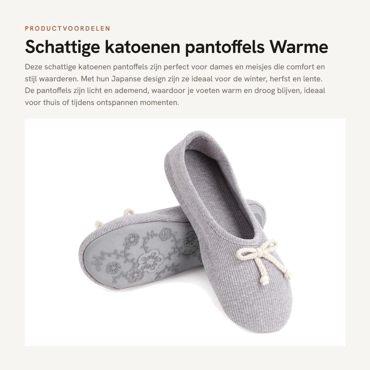 Dailygoods- Pantoffels Dames - Katoenen Antislip Zool - Warme Slippers - Japanse Stijl - Strik - Ademend en Comfortabel