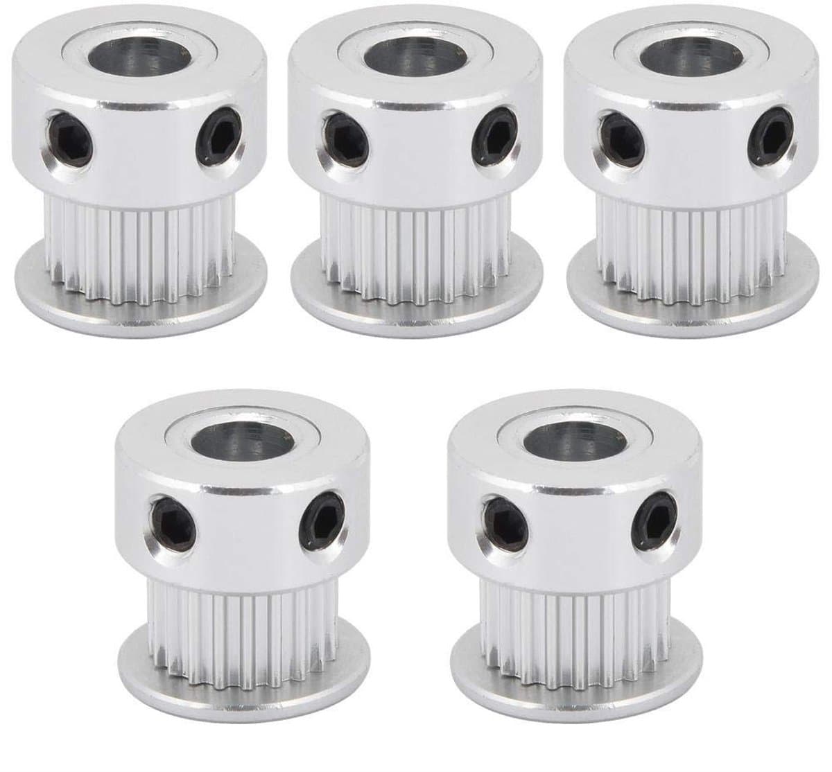 Allecto - Timing Belt Pulley - 20 Tanden - Aluminium - 5 Stuks - Onderdeel voor 3D Printer - Vervangingsset - Ideaal voor Klussers