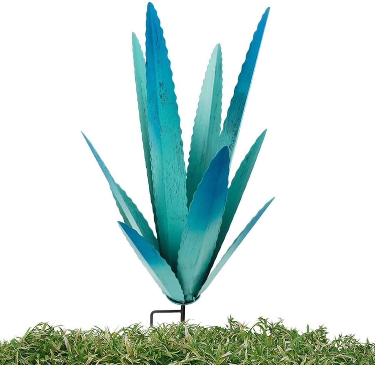 Metal Agave Plant - Tuindecoratie Metaal - Tuin Aankleden - Handgemaakt Uniek - 29x29x45CM - Blauw