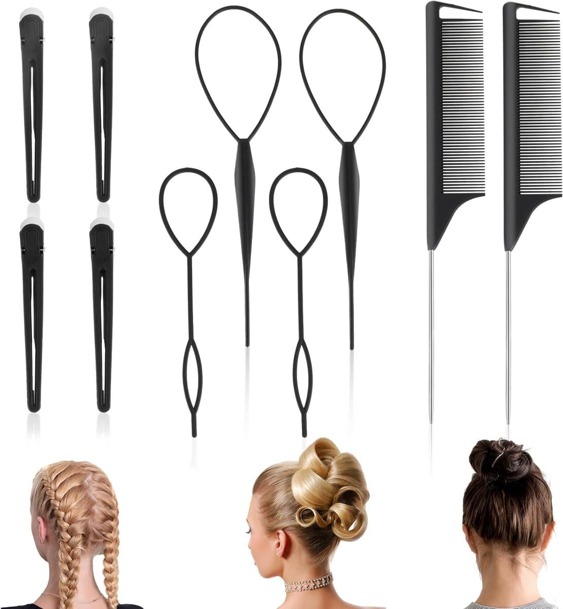 10-delige set haarstyling tools met ratstaartkam, hittebestendige metalen kammen, haarspelden en haarclips voor perfect haarstyling
