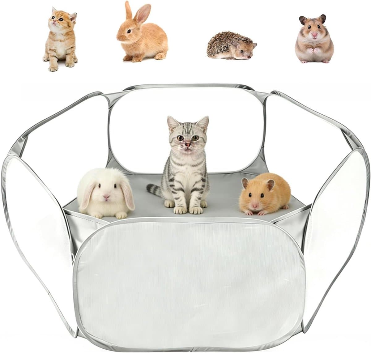 Opvouwbare pop-up loopstal voor kleine dieren - Draagbare mesh kooi en oefenhek voor cavia's, hamsters, konijnen en puppy's, ideaal voor binnen en buitengebruik