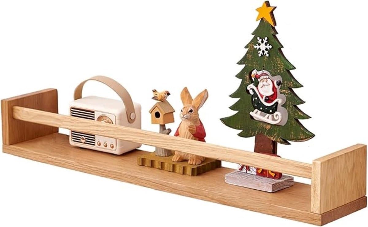 Eiken wandplank met opstaande rand, 40 cm zwevende plank voor opbergruimte