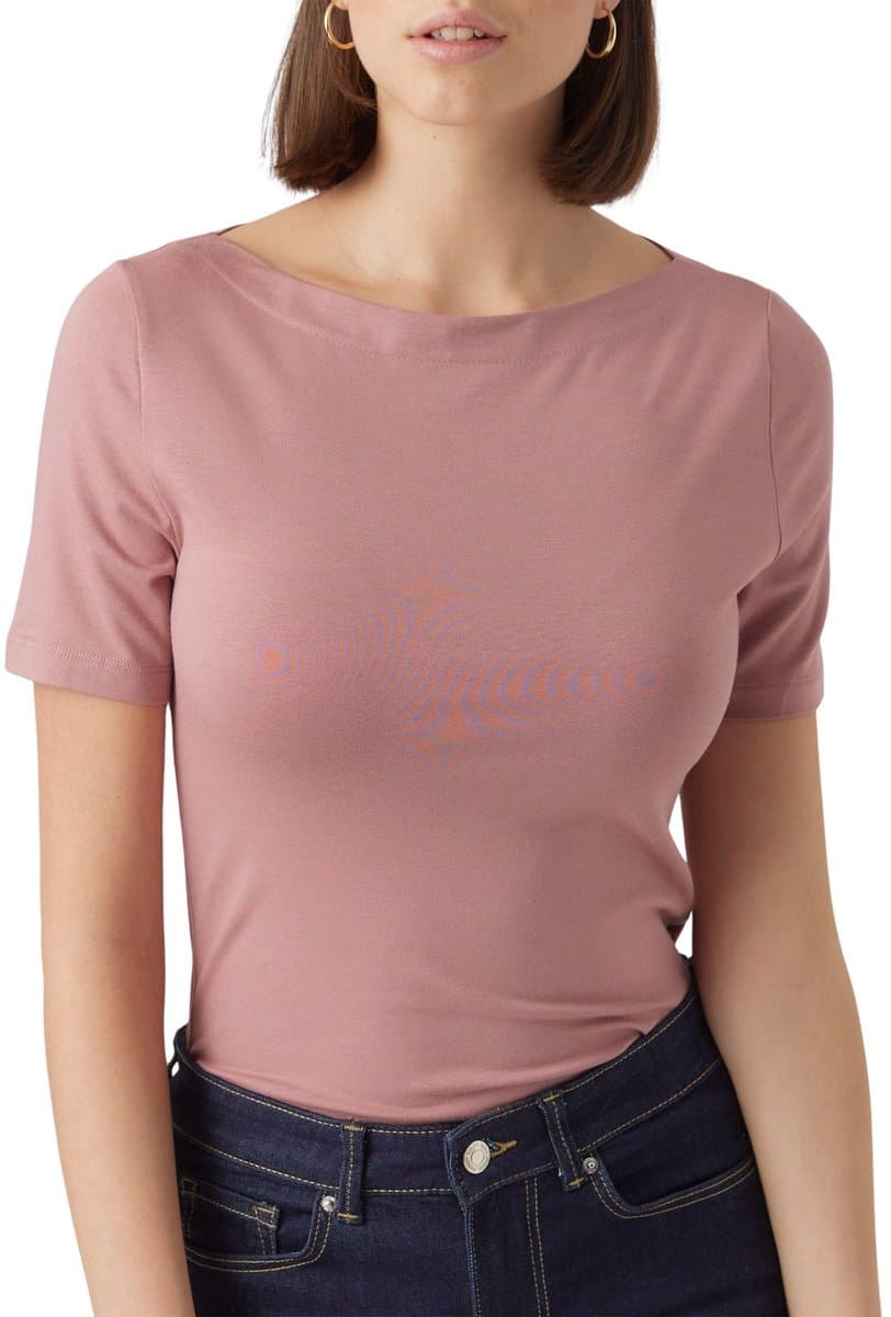Boat Neck Short Sleeve TShirt Wo - Pink Tops