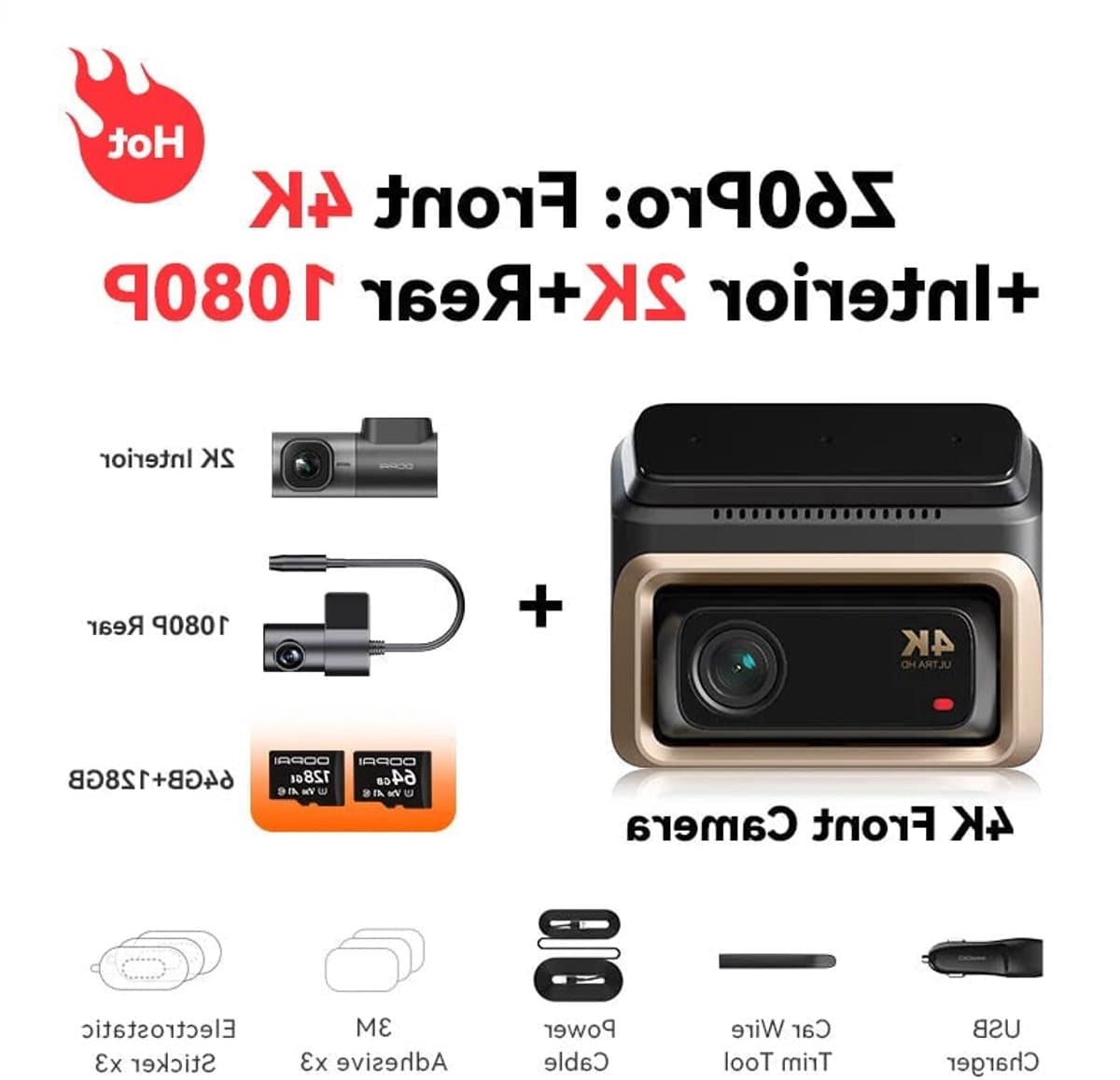 3-kanaals Dashcam – Auto Camera – Videorecorder – Beeldrecorder – 4K Recorder – Sony STARVIS Sensor – 5GHz WiFi & ADAS Veiligheidswaarschuwingen