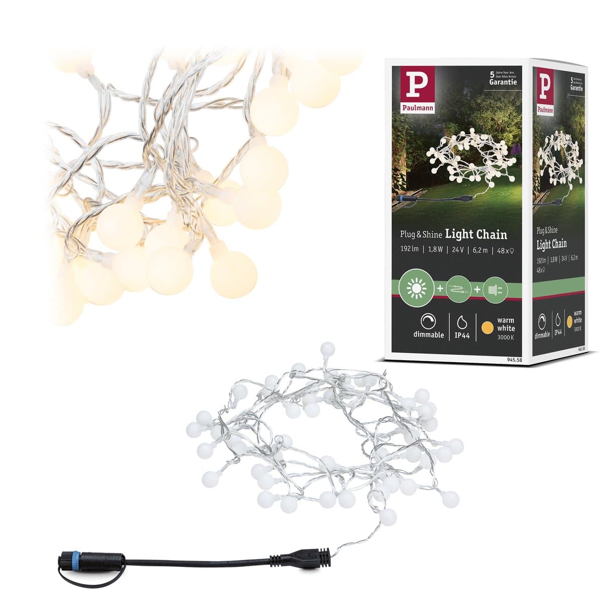 Plug & Shine LED-lichtketting Warm wit IP44 3000K Zwart