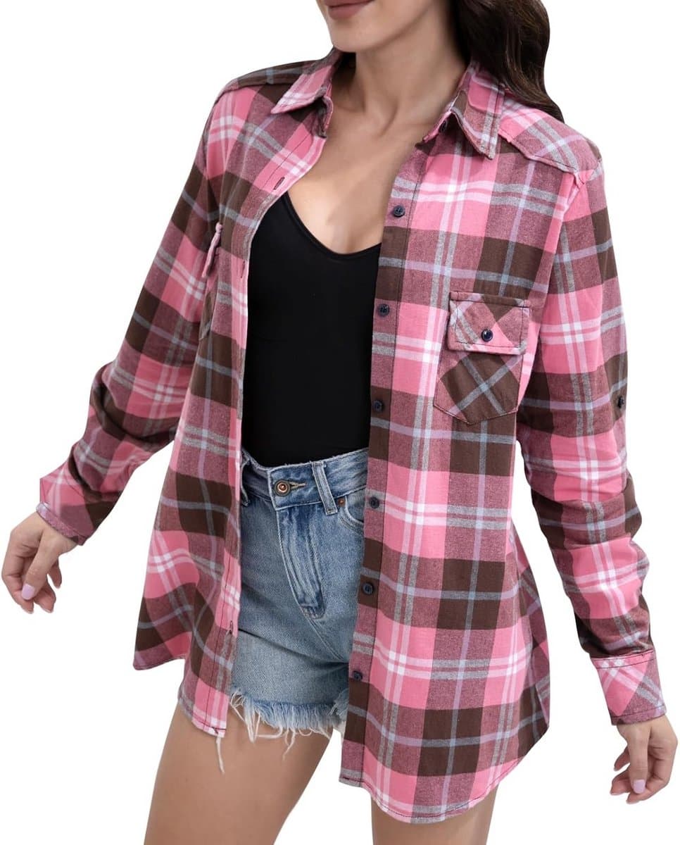 Dames Flanellen Blouse Geruit Rood/Zwart Katoen Maat XS