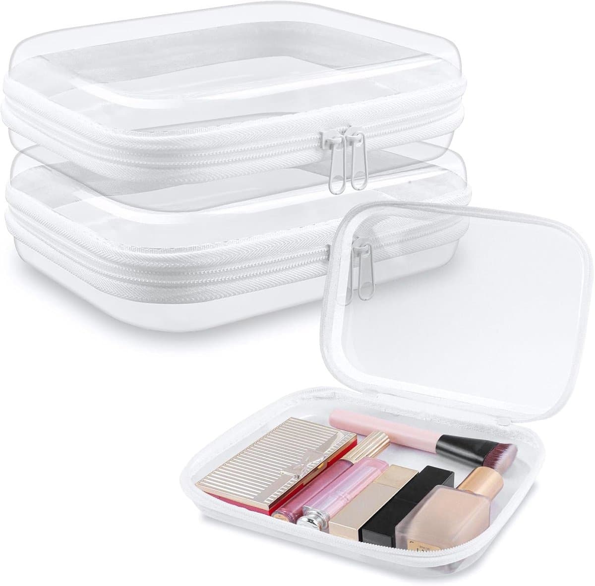 3 Pcs Clear Hard Storage Bag,Travel Toiletry Bags Double Zippers Clear Plastic Box Cosmetic Bag Toiletries Organizer for Makeup Tools Cosmetic Storage, Transparant,20*12*5cm