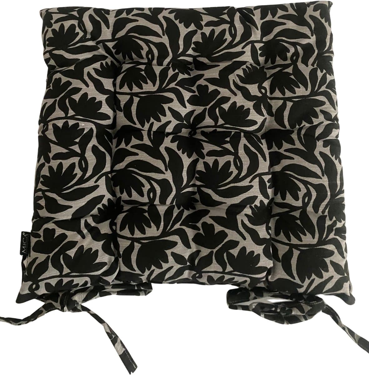 Mica Flower Tuinstoelkussen Zwart 46x46x7 cm – Comfortabel Stoelkussen met Vulling en Touwtjes