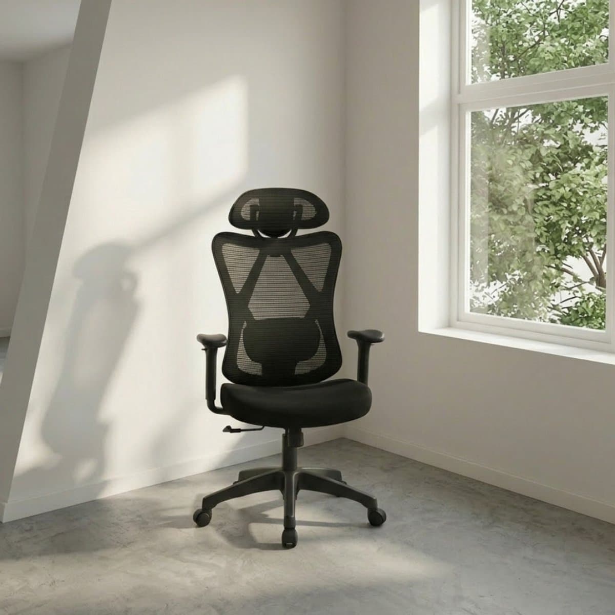 ergonomische mesh-bureaustoel met verstelbaar lendenkussen, in hoogte verstelbaar, draagvermogen 150 kg, inktzwart