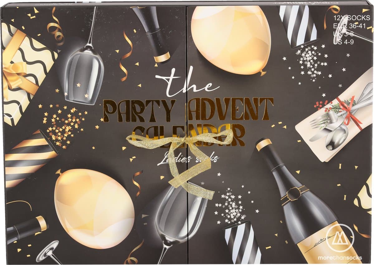 Morethansocks - Adventskalender dames - Borrel - Maat 36/41 - 12-Paar sokken - kerst advent kalender - adventkalender kerst - adventskalenders