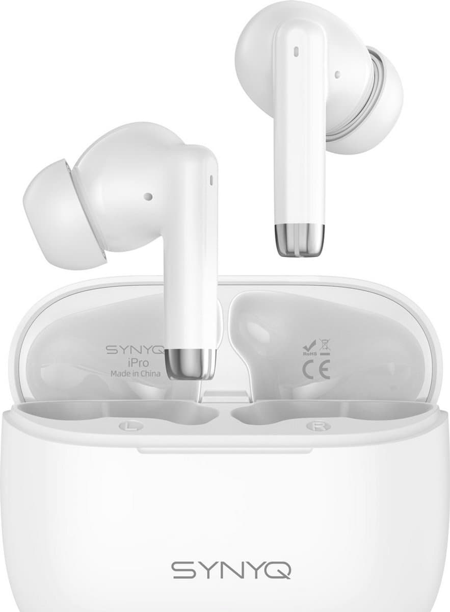 Synyq iPro - Draadloze Oordopjes – Universeel - Bluetooth Oordopjes – Oortjes draadloos – Oordopjes draadloos - Bluetooth 5.3 - Wit