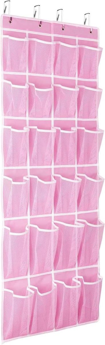 Opknoping Schoen Organizer met 24 Mesh Zakken - Schoen Opslag Rack voor Mannen Vrouwen Kinderen - Grootte 58x21 Inch - Roze