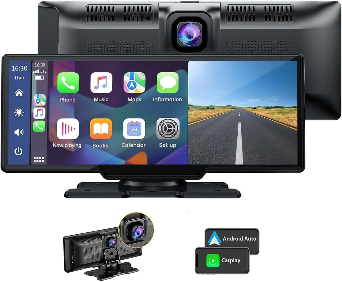 Gloovon Carplay Scherm - 10.26 Inch - Draadloos CarPlay & Android Auto - Inclusief 4K Front Dashcam - Multimedia & Navigatie Systeem