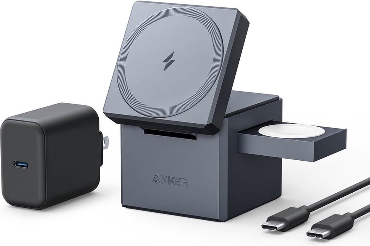 Anker 3-in-1 Cube Oplader - 15W Draadloos Opladen - Compact en Opvouwbaar Ontwerp - Inclusief 30W USB-C Adapter - Zwart