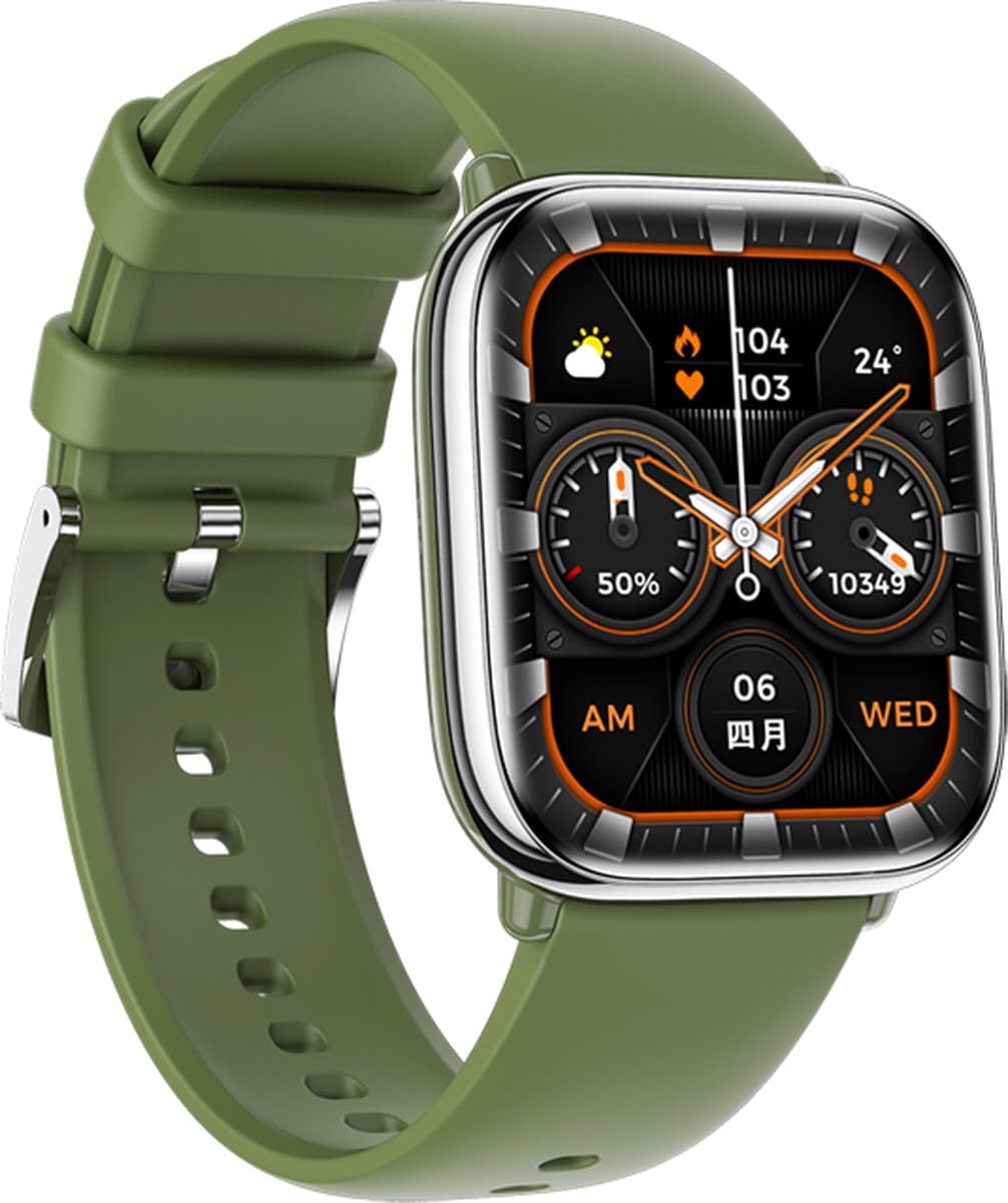 Kiraal Glow - Smartwatch met Elegant Design - Voor Zowel Mannen als Vrouwen - Android & iOS - Leger Groen