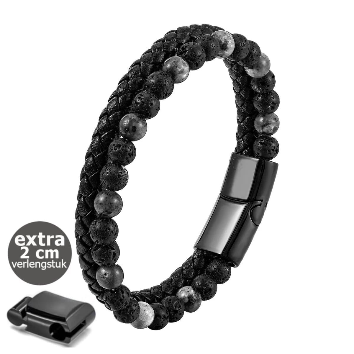 KHRONOX® Armband, Armband Heren, kh03 21 cm GRIJS, Natuurstenen, Armbanden, Leren Armband Heren, Leren Armband, Leren Armbanden, Armbandje, Kunstleer, Mannen, Magnetische Sluiting, + 2 CM Verlengstuk, Verjaardag, Vaderdag, Valentijnsdag, Cadeautje