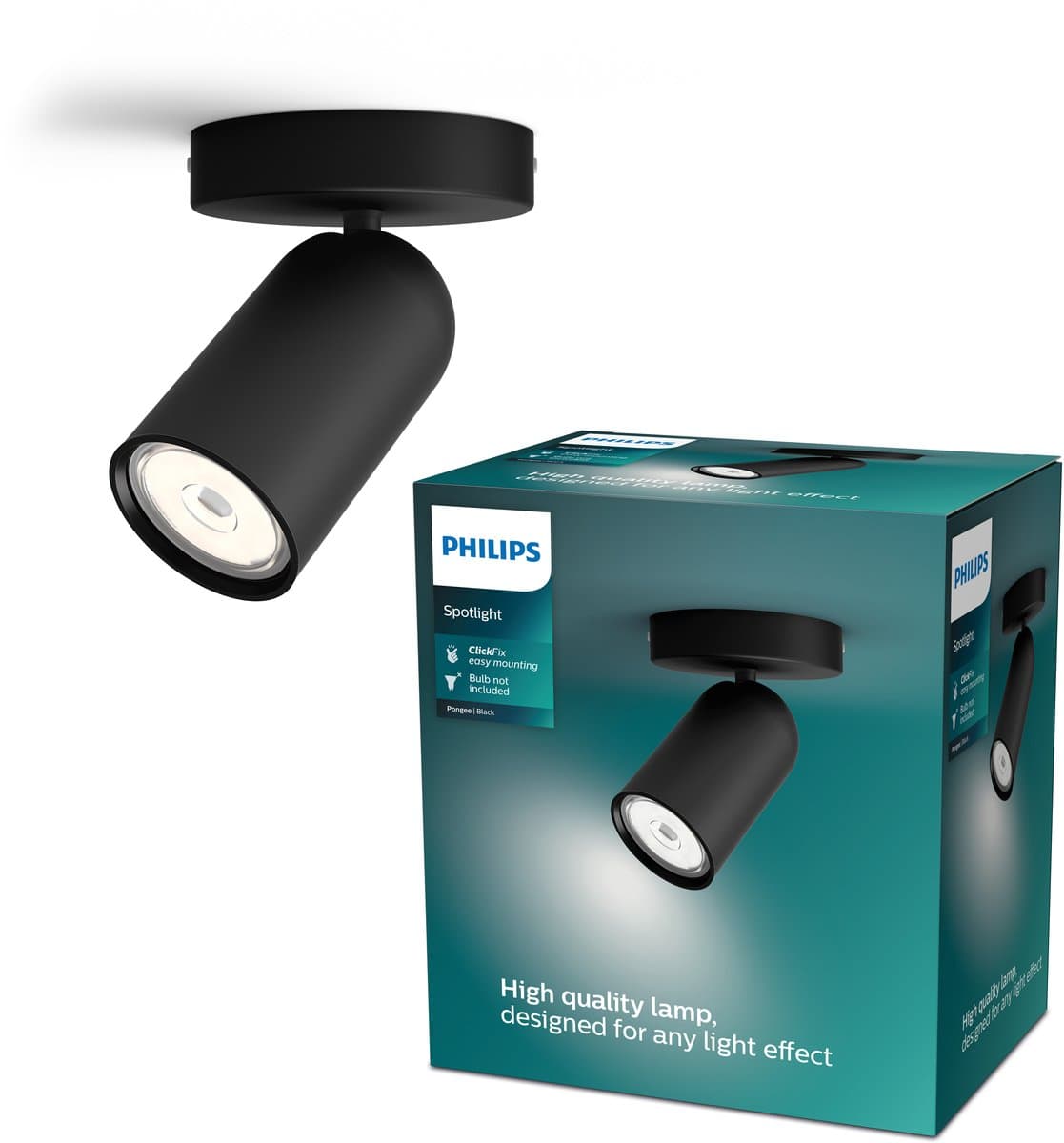 Philips Pongee opbouwspot - 1-lichts - zwart