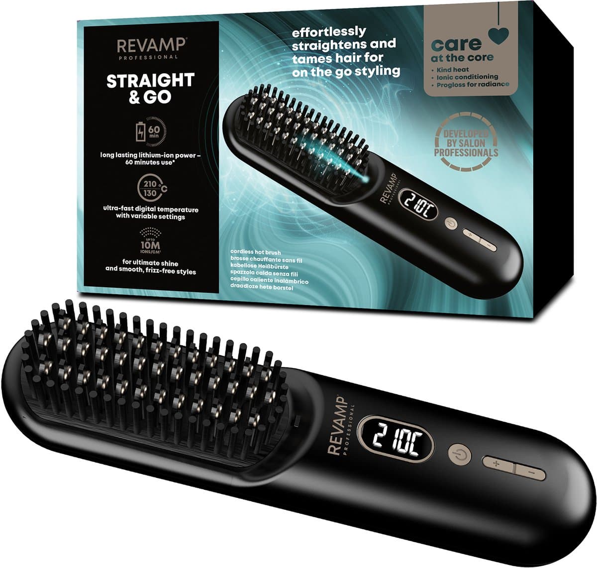 Revamp Straight and Go Draadloze Warmteborstel - Ionentechnologie - 130 tot 210 Graden - Stijlborstel - Lange Batterijduur - USB C Oplaadbaar - Travelsize - BR1950