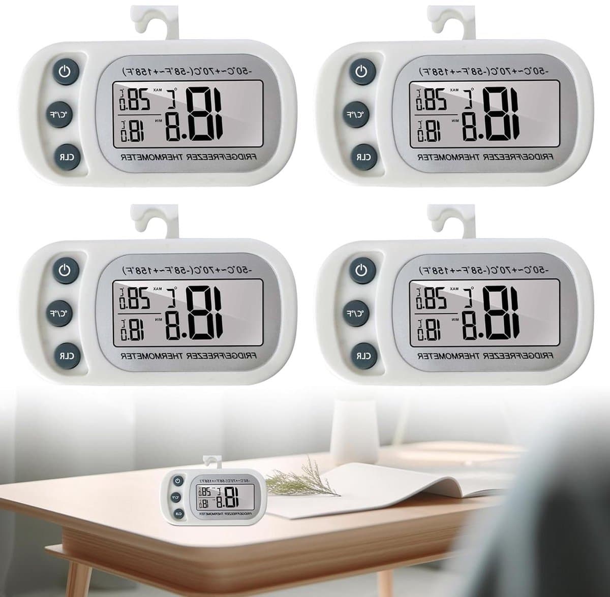 4 stuks koelkastthermometer - thermometer koelkast en diepvries met lcd-display