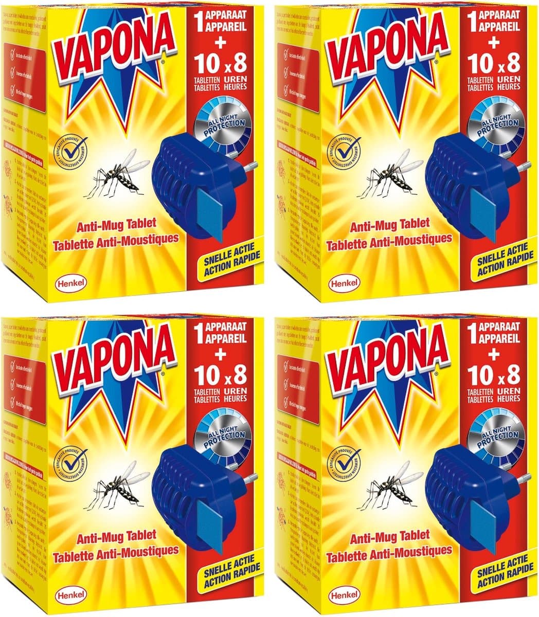 Vapona Anti-Mug apparaat Anti Mug Stekker (Voordeelverpakking) - 4 stuks + 40 Tabletten