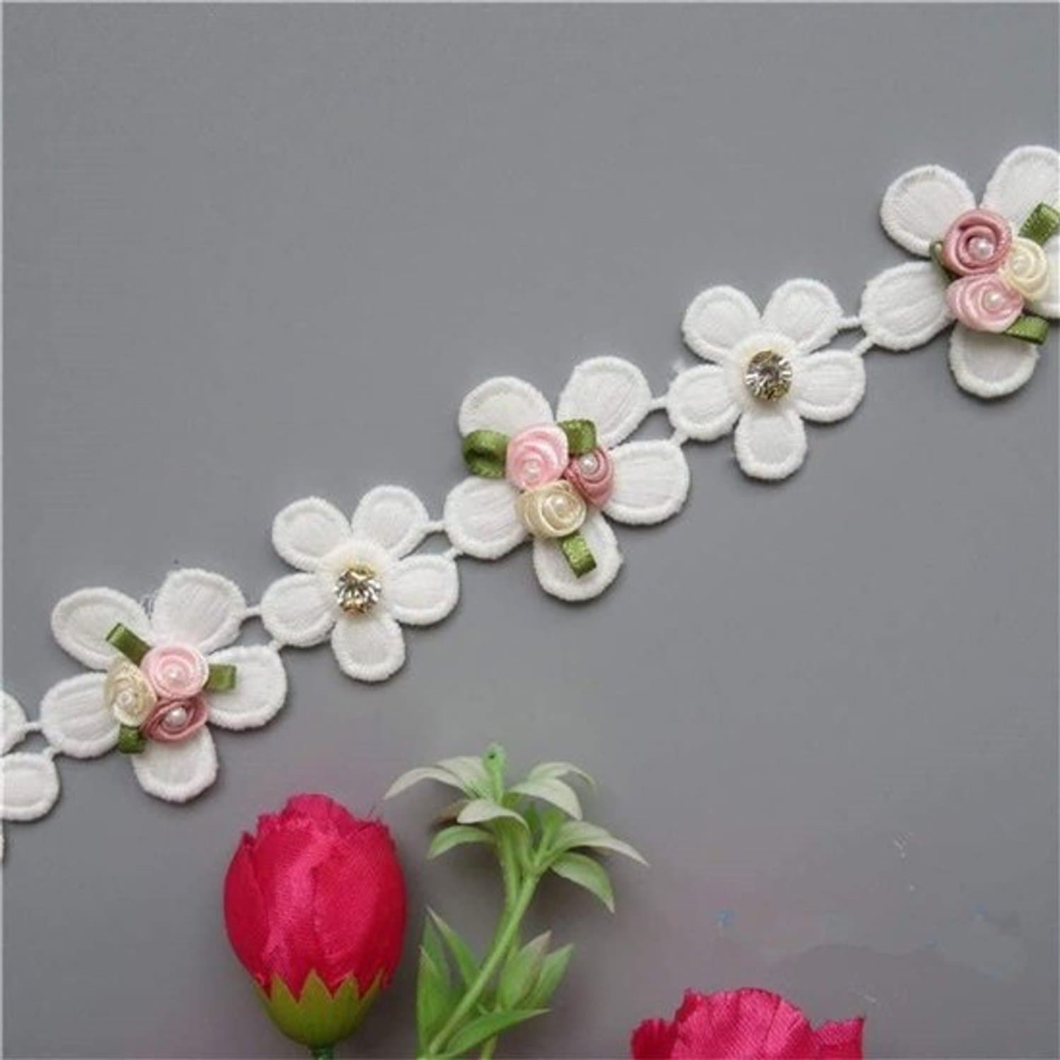 Bloemenkant rand - Lintversiering - Kledingdecoratie - Vintage stijl - 4 cm breed - Multi