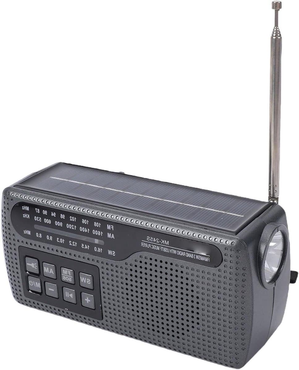 Draagbare Radio - AM FM SW Speaker - Noodsituaties Buiten - Handslinger Zonne-energie - 17.5 cm - Zwart
