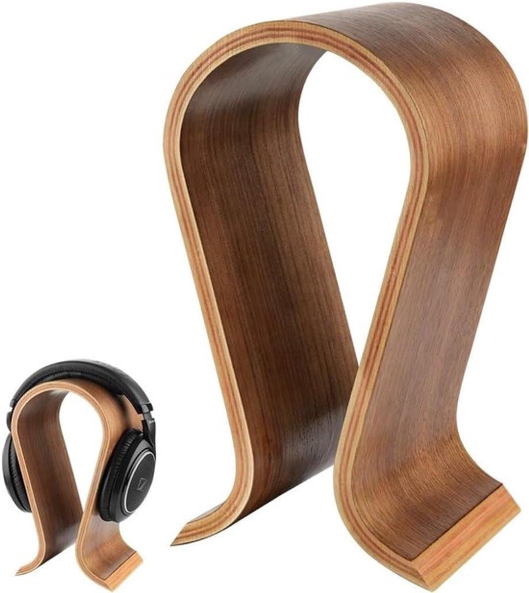 - Houten Hoofdtelefoon Hanger - Oortelefoon Bureau Display - Walnoot Finish - Headsets - Geschikt voor Merk - Kleur of model
