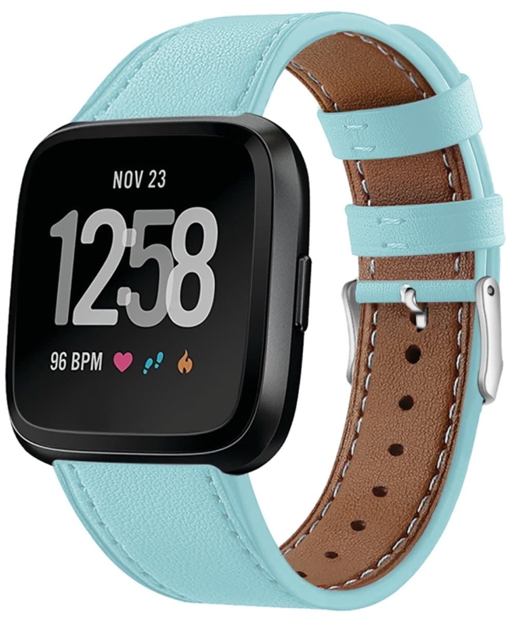 Voor Fitbit Versa 2 / Fitbit Versa / Fitbit Versa Lite lederen band met ronde staartgesp (groenblauw)