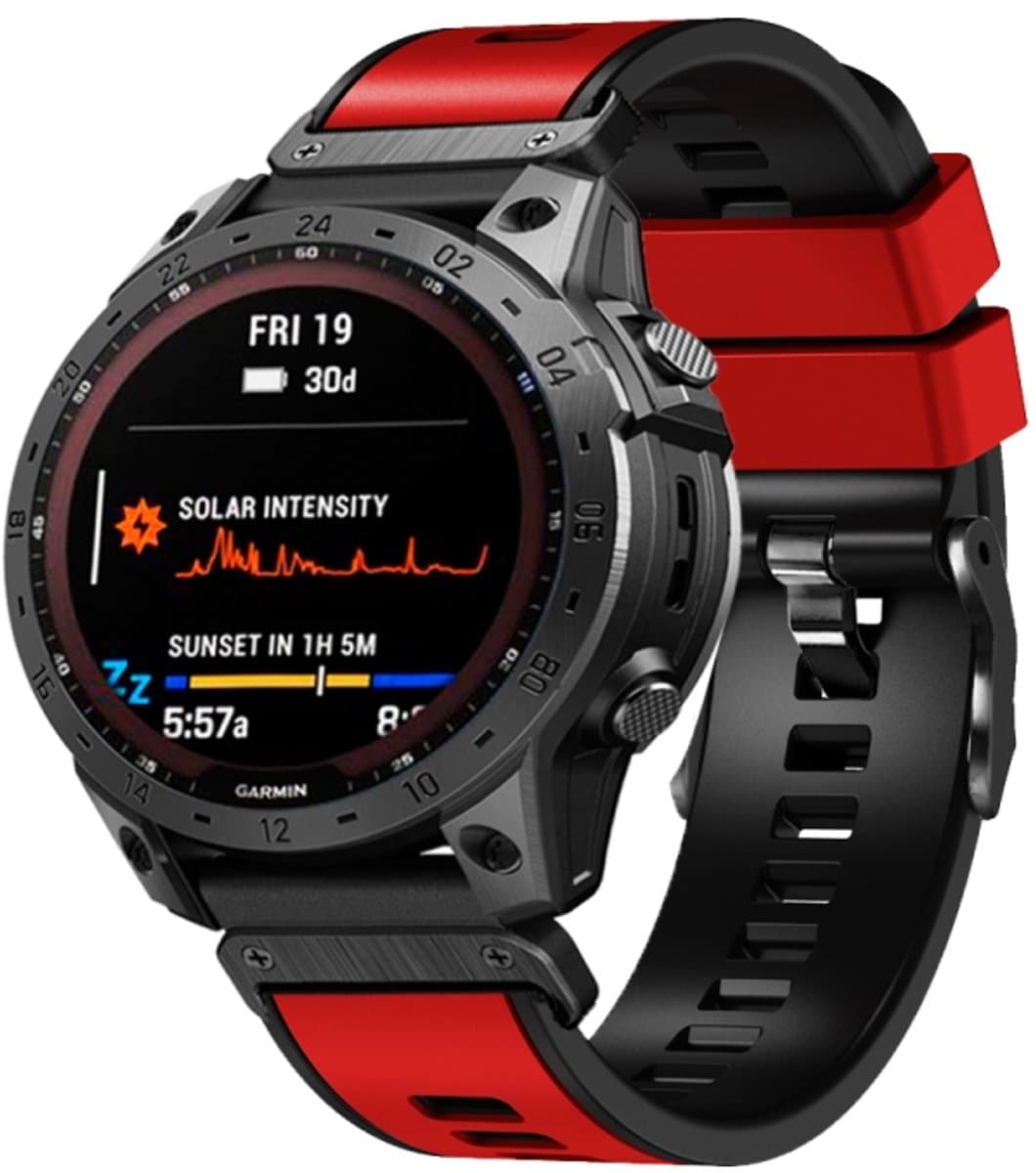 Voor Garmin Fenix 7 22 mm platbinding tweekleurige siliconen horlogeband met snelsluiting (rood)