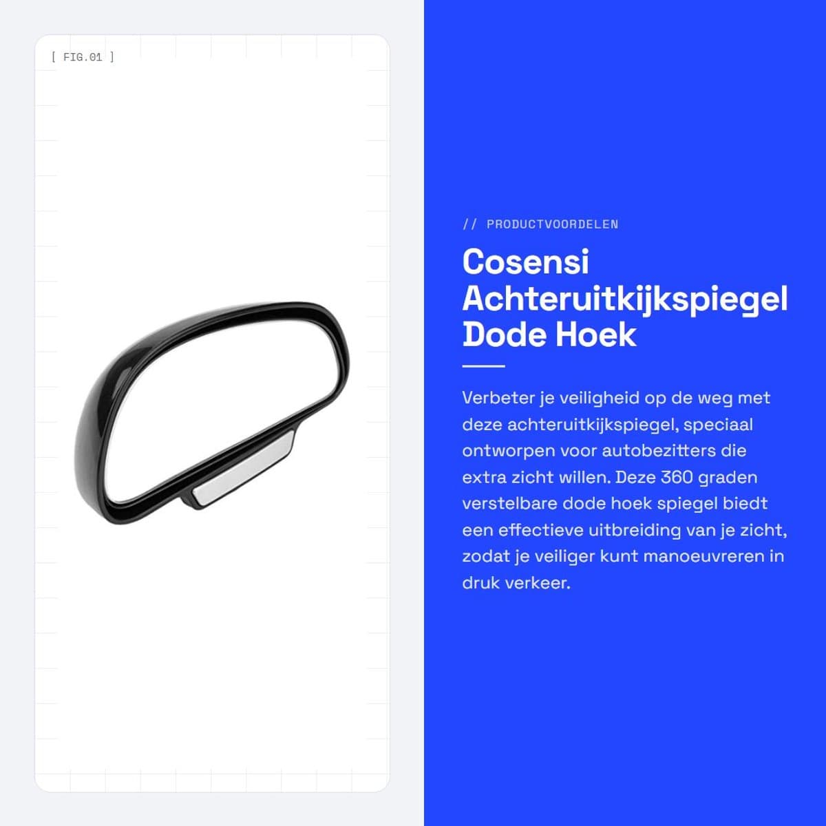 Achteruitkijkspiegel 360 Graden Verstelbaar - Dode Hoek Spiegel - Groothoek Spiegel - Zwart ABS - Effectieve Zichtuitbreiding - Dodehoekspiegel