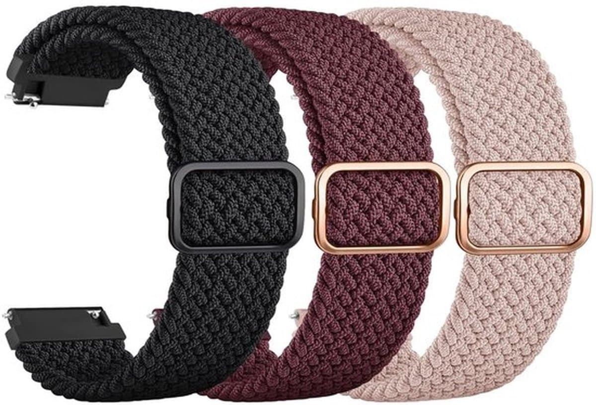 - Armband Samsung Galaxy Watch 4 - Nylon - Verstelbaar - Gevlochten - Reservearmbanden - Uniseks - 3 stuks