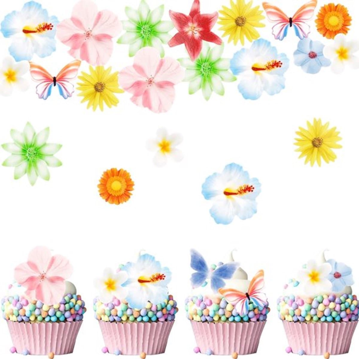 Vlinder Bloemen Taartdecoratie - 60 Stuks - Perfect voor Feestjes - Hoogwaardige Decoratie - Geschikt voor Verjaardag, Huwelijk, Doop -..