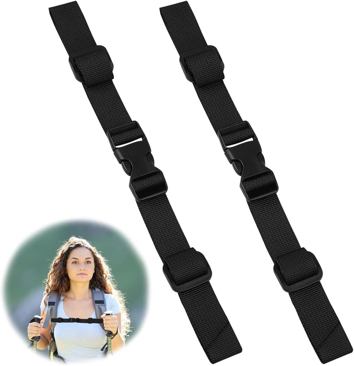 Thijox - 2 Stuks Verstelbare Borstband voor Rugzak - Zwart, Robuust en Duurzaam - Multifunctionele Riem voor Joggen, Wandelen, Reizen en Klimmen