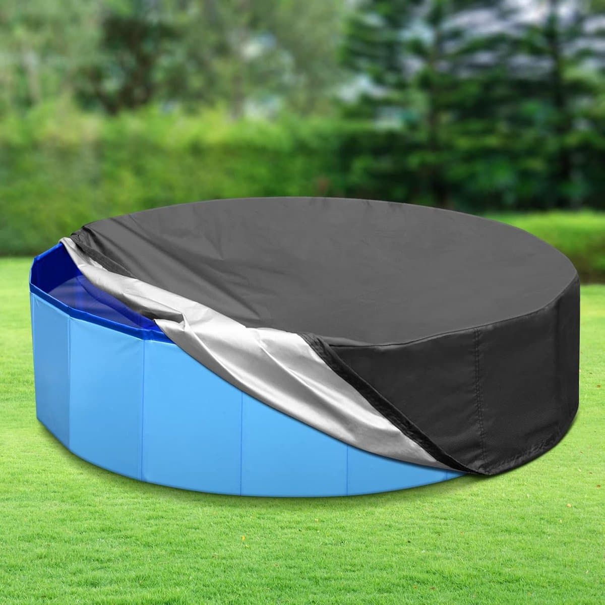 Opvouwbare zwembadhoes voor honden - rond draagbaar afdekzeil van oxfordstof met trekkoord, waterdicht en stofbestendig zwart voor huisdierzwembaden-180*30cm