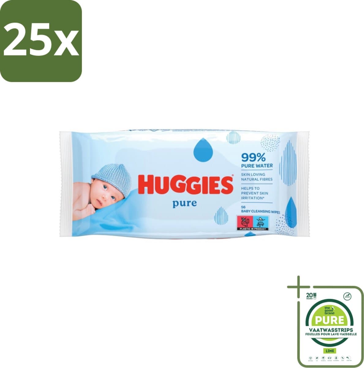 25 x Huggies - Billendoekjes - Pure - Tegen Huidirritaties - 56 Babydoekjes - Grootverpakking - Babydoekjes - Billendoekjes - Zachte Babydoekjes - Hypoallergene Babydoekjes - Babyhuid
